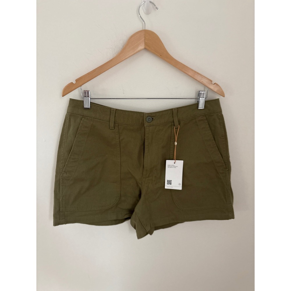 Quince Olive Green Organic Cotton Stretch Twill Shorts Womens Size 14 NWT